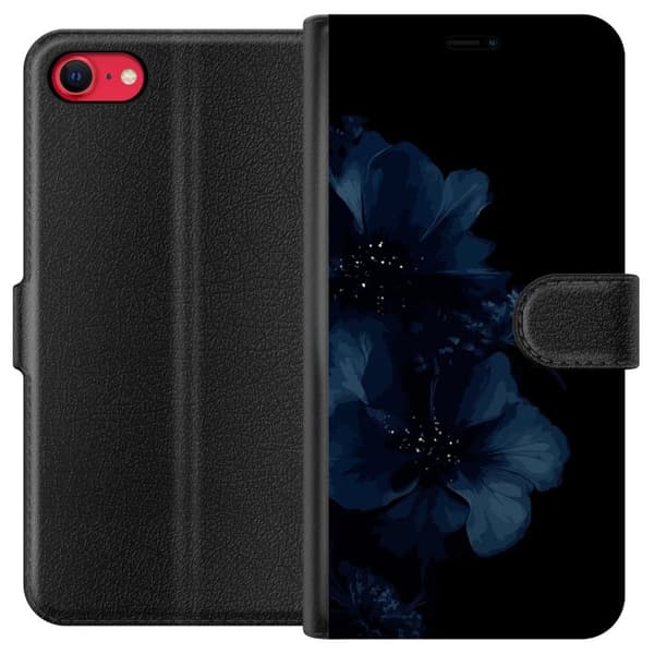 Kompatibel Tegnebogsetui til Apple iPhone 7 Mörkblå blommor