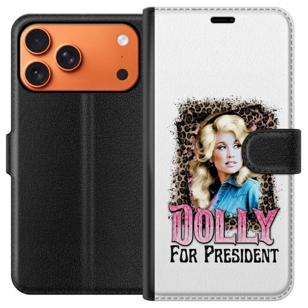 Kompatibelt Lommeboketui til Apple iPhone 17 Pro Max Dolly Parton porträtt med leopardmönster