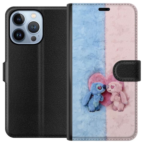Kompatibel Tegnebogsetui til Apple iPhone 13 Pro Søde blå og lyserøde figurer foran et stort lyserødt hjerte
