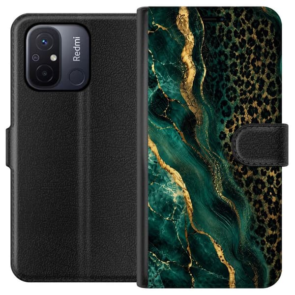 Kompatibelt Lommeboketui til Xiaomi Redmi 12C Smaragdleopard