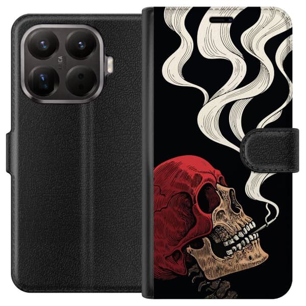 Kompatibel Tegnebogsetui til Xiaomi 15 Pro Rødt kranium med dramatiske hvide røgslør mod sort baggrund