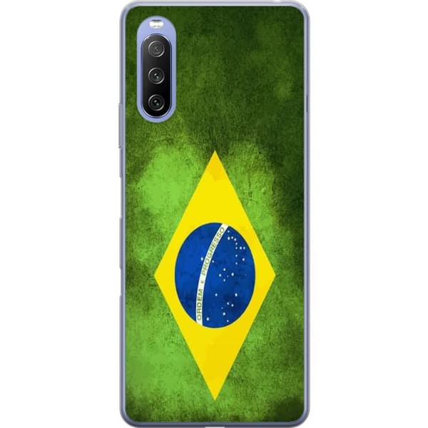Kompatibelt Mobildeksel til Sony Xperia 10 III Lite Brasiliansk flagg med rustikk tekstur
