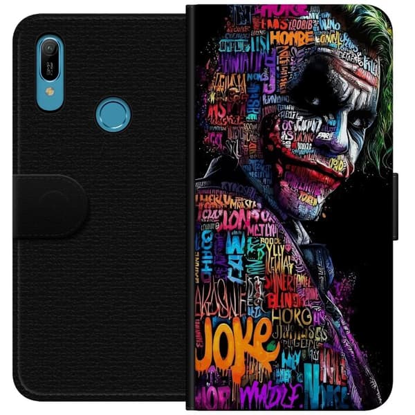 Kompatibel Tegnebogsetui til Huawei Y6 (2019) Farverig typografisk klovnefigur mod sort baggrund