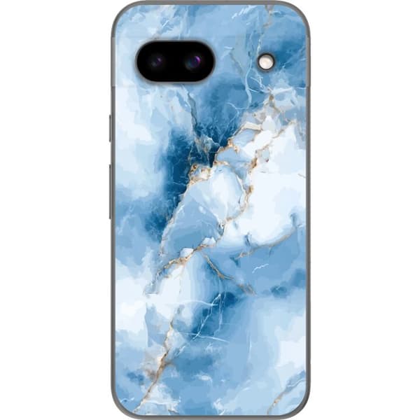 Kompatibelt Mobildeksel til Google Pixel 8a Elegant blått marmormønster med hvite partier og gulldetaljer