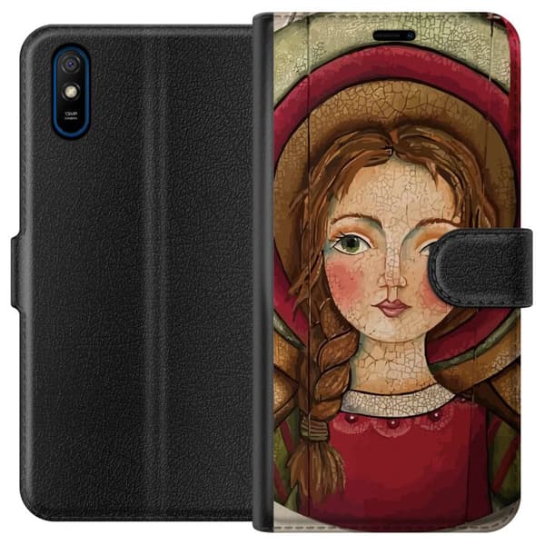Kompatibelt Plånboksfodral till Xiaomi Redmi 9A Änglaflicka i rustik stil