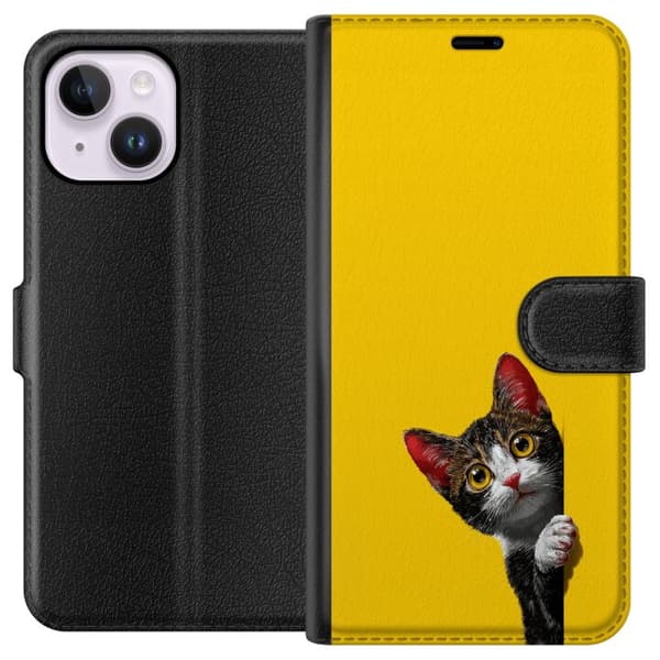 Kompatibel Tegnebogsetui til Apple iPhone 14 Plus Charmerende kattemotiv med stilfuldt design