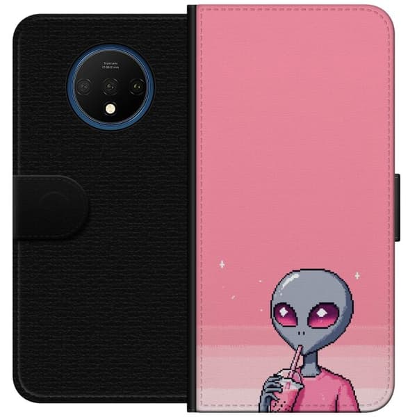 Kompatibel Tegnebogsetui til OnePlus 7T Pixelalien med rosa dryck
