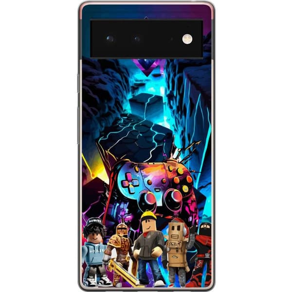 Kompatibelt Mobildeksel til Google Pixel 6 Roblox spillkarakterer foran neonfarget spillkontroll