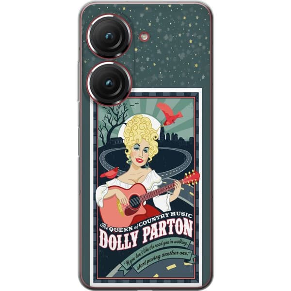 Kompatibelt Mobilskal till Asus Zenfone 9 Dolly Parton med gitarr och landsväg