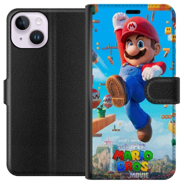 Kompatibel Tegnebogsetui til Apple iPhone 14 Dynamisk spilmotiv med Mario og ikoniske platforme