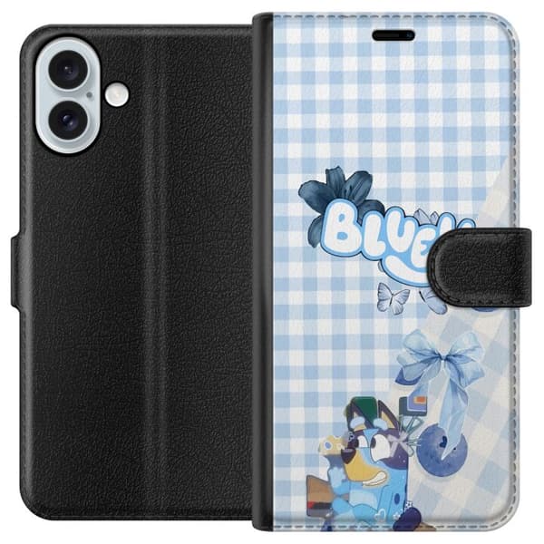 Kompatibel Tegnebogsetui til Apple iPhone 16 Plus Sød Bluey-design i blå pastelstil
