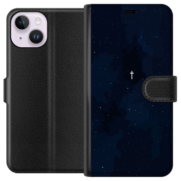 Kompatibel Tegnebogsetui til Apple iPhone 14 Vitt kors på stjärnhimmel