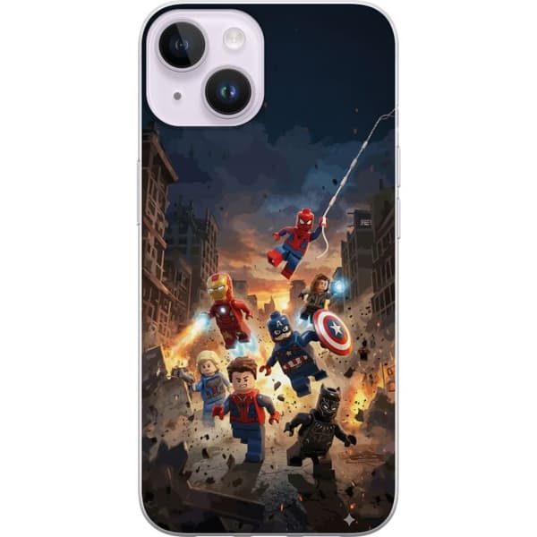 Kompatibelt Mobildeksel til Apple iPhone 15 Plus Spennende LEGO Marvel motiv for superheltfans