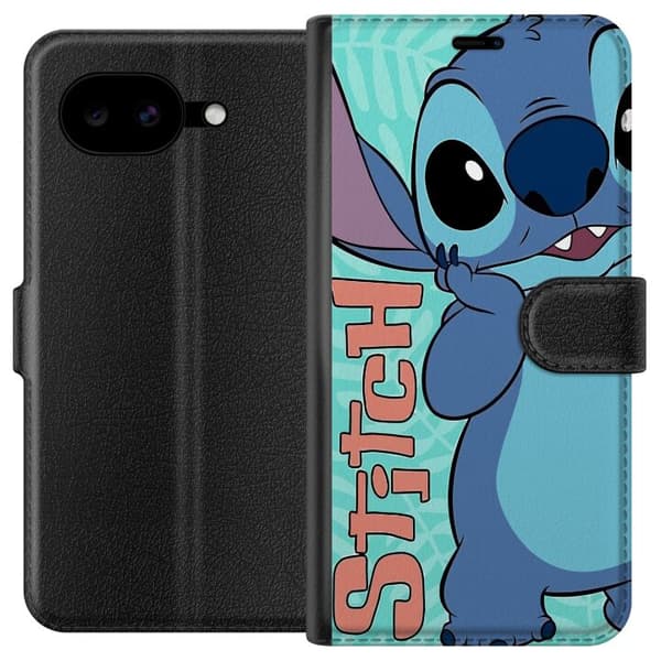 Kompatibel Tegnebogsetui til Google Pixel 10a Blå Stitch illustration med bløde farver og sød tegnet design