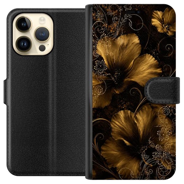 Kompatibelt Lommeboketui til Apple iPhone 14 Pro Max Gyllen blomstring
