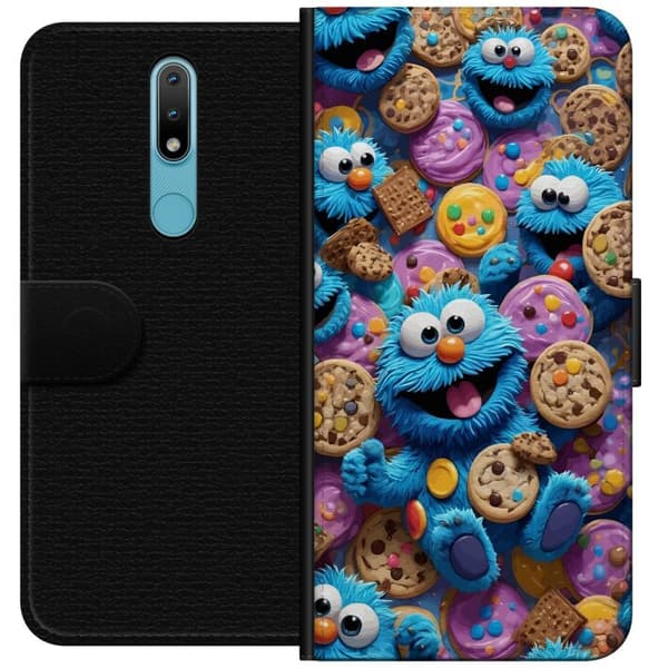 Kompatibel Tegnebogsetui til Nokia 2.4 Blå kakmonster med kakor