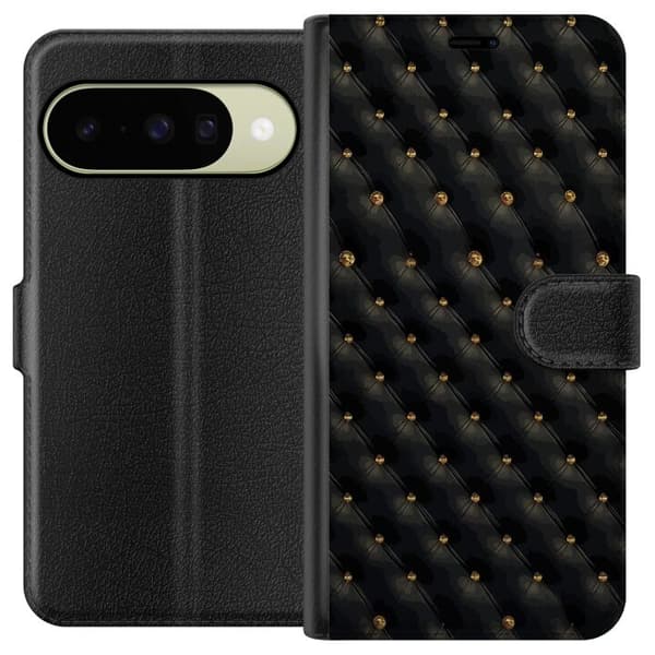 Kompatibel Tegnebogsetui til Google Pixel 11 Elegant sort diamantmønster med guldfarvede detaljer