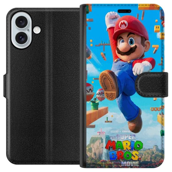 Kompatibel Tegnebogsetui til Apple iPhone 16 Plus Dynamisk spilmotiv med Mario og ikoniske platforme