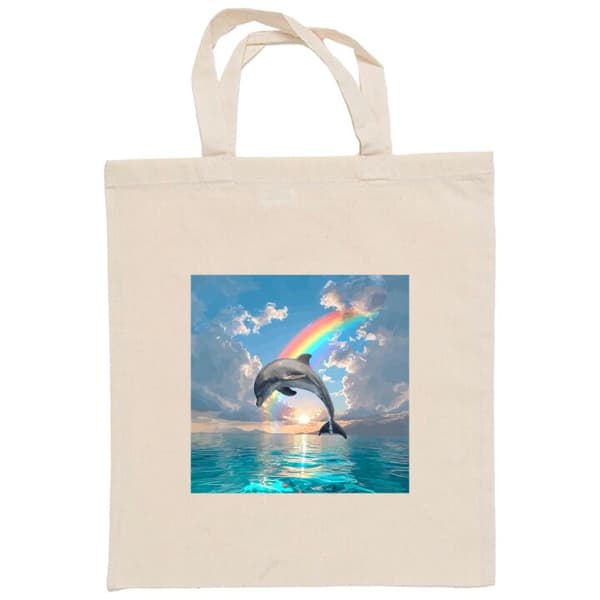 Ostoskassi Kangasta | Kätevä Kangaskassi Beige One-size Delfin och regnbåge Delfin och regnbåge Beige One-size