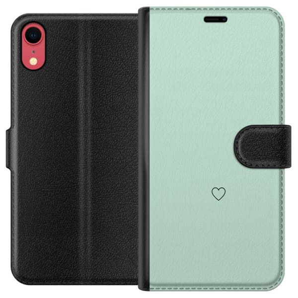 Kompatibel Tegnebogsetui til Apple iPhone XR Enkel sort hjertekontur centreret mod mintgrøn baggrund