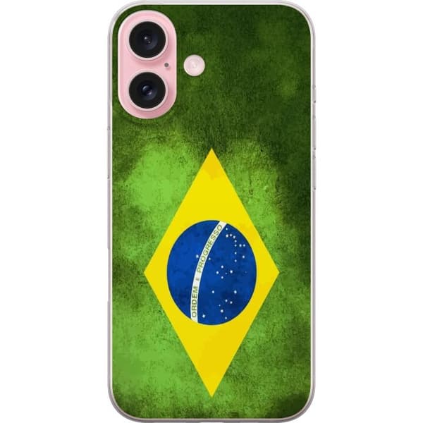 Kompatibelt Mobildeksel til Apple iPhone 16 Brasiliansk flagg med rustikk tekstur