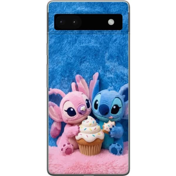 Kompatibel Mobilcover til Google Pixel 6a Søde blå og lyserøde figurer med stor cupcake og krymmel