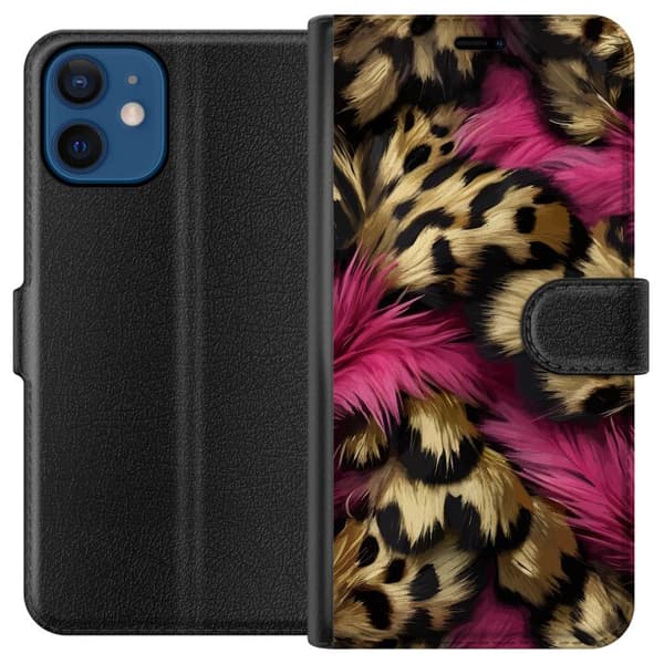 Kompatibel Tegnebogsetui til Apple iPhone 12 Blødt leopardmønster med lyserøde detaljer