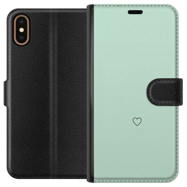 Kompatibel Tegnebogsetui til Apple iPhone X Enkel sort hjertekontur centreret mod mintgrøn baggrund