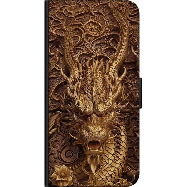 Kompatibelt Plånboksfodral till Xiaomi Redmi Note 9S Elegant drakmotiv i guld