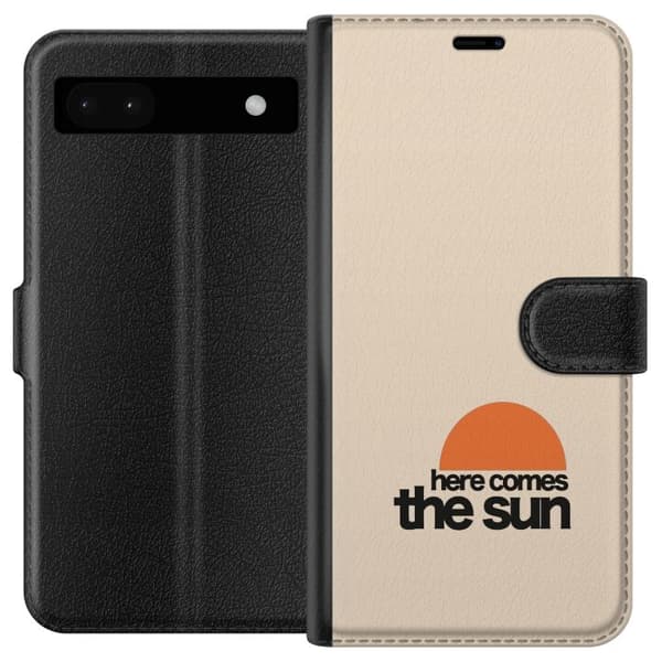 Kompatibel Tegnebogsetui til Google Pixel 6a Retrodesign med en orange sol og teksten Here Comes the Sun