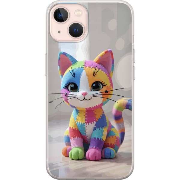 Kompatibelt Mobildeksel til Apple iPhone 13 mini Søt fargerik katt i patchworkstil med store øyne