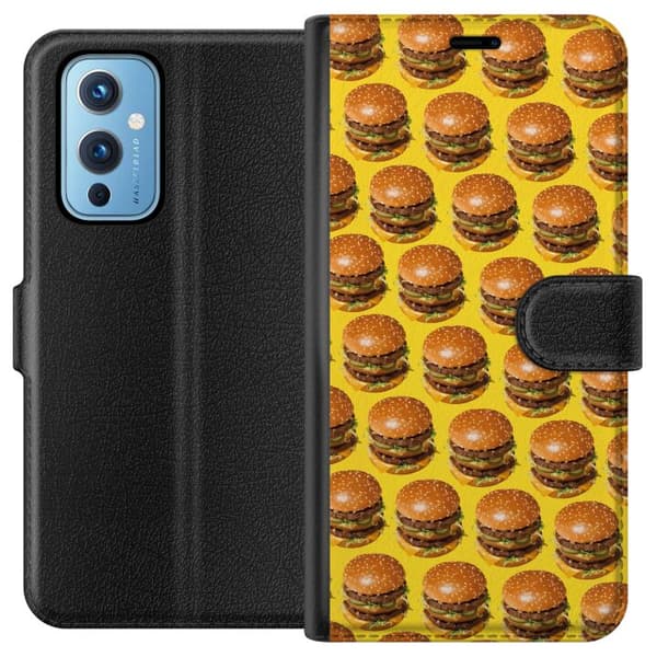 Kompatibel Tegnebogsetui til OnePlus 9 Grafisk hamburgermønster til madelskere