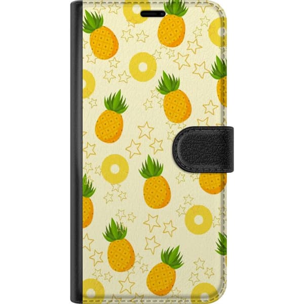 Kompatibel Tegnebogsetui til Apple iPhone 12 mini Illustreret ananasmønster med gule stjerner og lysegul baggrund