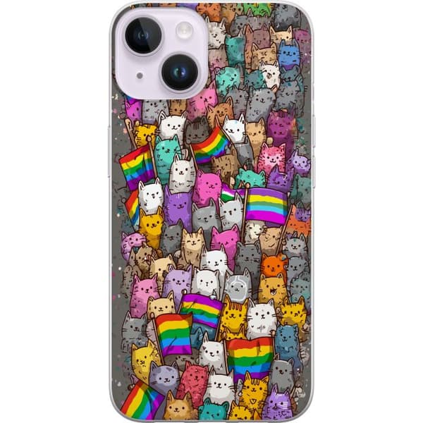 Kompatibelt Mobildeksel til Apple iPhone 15 Plus Illustrerte katter med prideflagg i fargerik samling