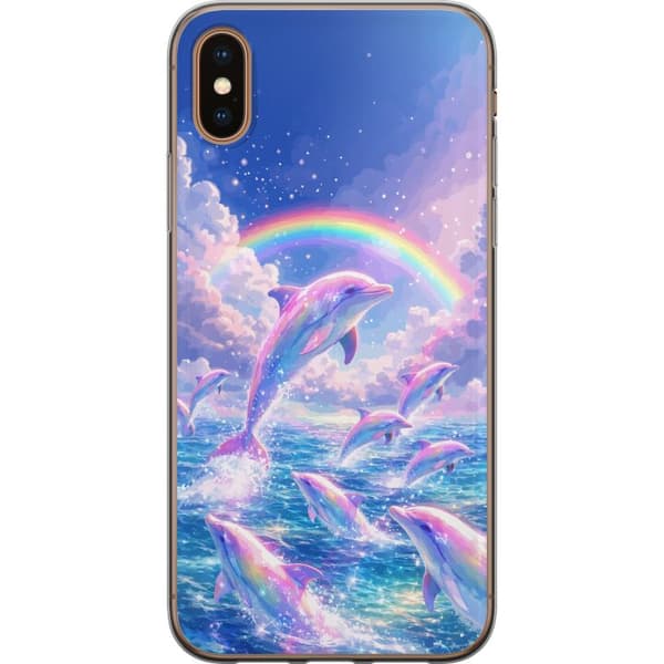 Kompatibelt Mobildeksel til Apple iPhone XS Max Glittrande regnbågsdelfiner