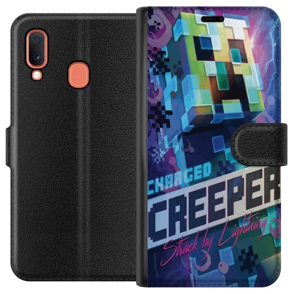 Kompatibelt Plånboksfodral till Samsung Galaxy A20e Minecraft Creeper