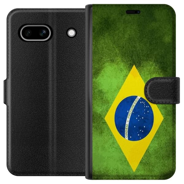 Kompatibelt Plånboksfodral till Google Pixel 7a Brasiliansk flagga med rustik textur