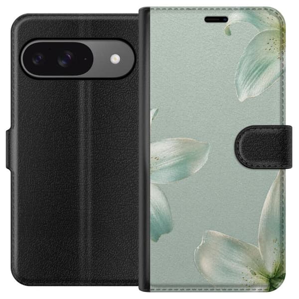 Kompatibel Tegnebogsetui til Google Pixel 9 Elegant design med mintgrønne liljer og harmoniske blomsterdetaljer
