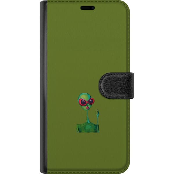 Kompatibel Tegnebogsetui til Google Pixel 11 Pro Minimalistisk grøn alien med røde solbriller og lyserøde læber mod olivengrøn