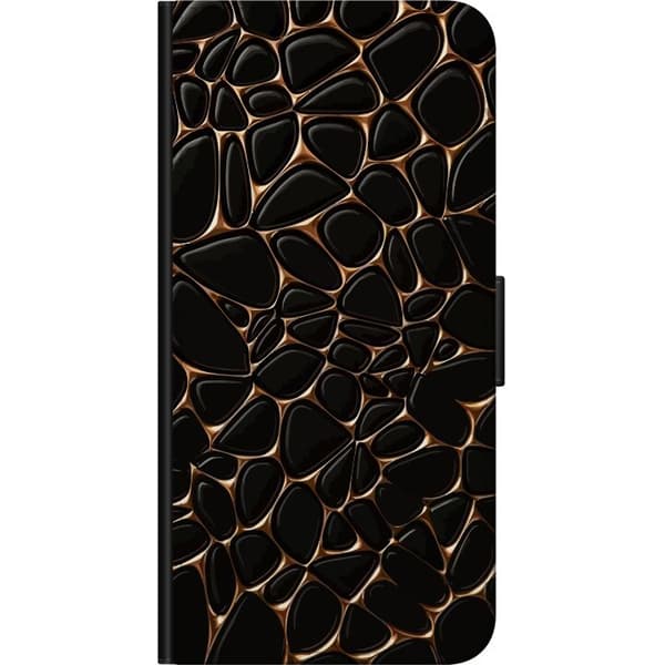 Kompatibel Tegnebogsetui til Huawei nova 8 Pro Abstrakt mønster med sorte afrundede stenformer og tynde guldfarvede linjer