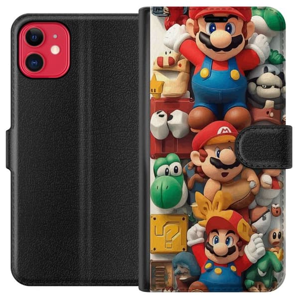 Kompatibel Tegnebogsetui til Apple iPhone 11 Super Mario ikonisk karaktercollage