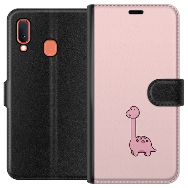 Kompatibelt Lommeboketui til Samsung Galaxy A20e Rosa dinosaur