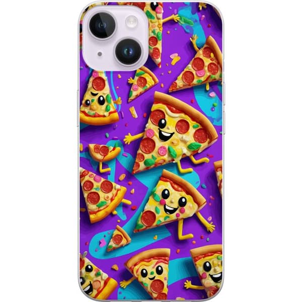 Kompatibelt Mobildeksel til Apple iPhone 15 Plus Lekent pizzadesign med tegnede figurer