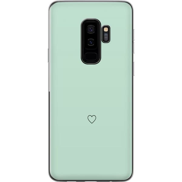 Kompatibel Mobilcover til Samsung Galaxy S9+ Enkel sort hjertekontur centreret mod mintgrøn baggrund