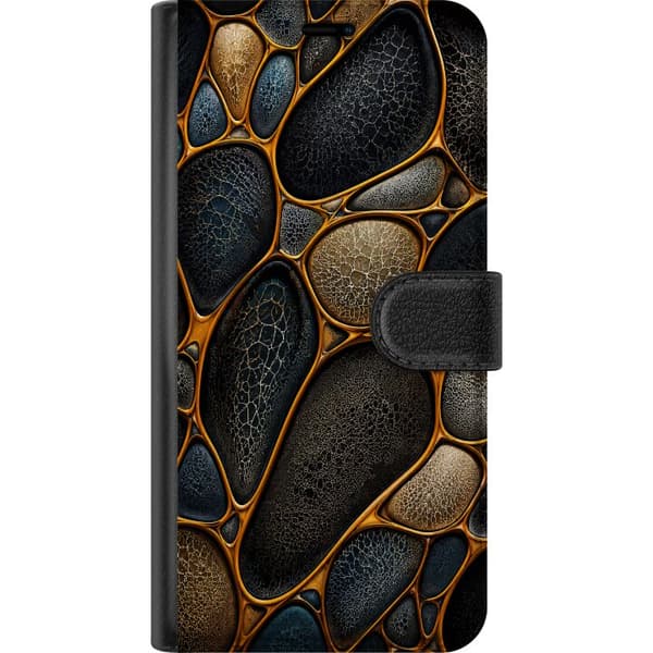 Kompatibel Tegnebogsetui til Apple iPhone 7 Plus Abstrakta stenar i svart och guld