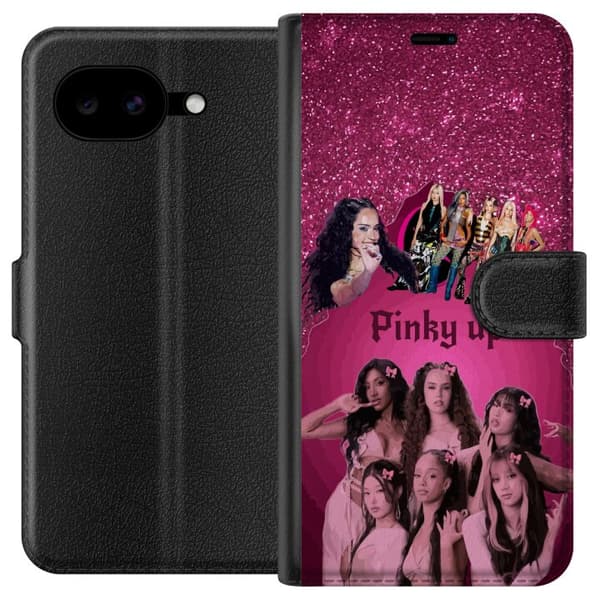 Kompatibel Tegnebogsetui til Google Pixel 10a Pink KATSEYE-collage med glitrende detaljer, sløjfer og typografiske elementer