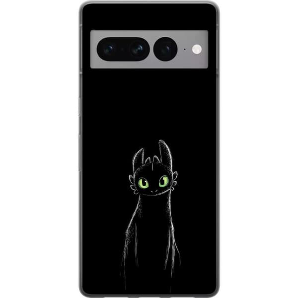 Kompatibel Mobilcover til Google Pixel 7 Pro Sort drage med lysende grønne øjne på mørk baggrund
