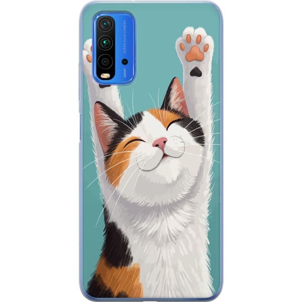 Kompatibelt Mobilskal till Xiaomi Redmi 9T Glad trefärgad katt