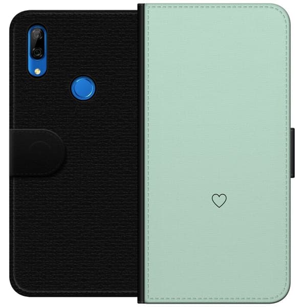 Kompatibel Tegnebogsetui til Huawei P Smart Z Enkel sort hjertekontur centreret mod mintgrøn baggrund