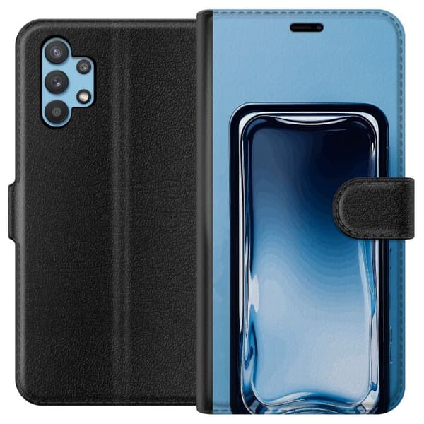 Kompatibel Tegnebogsetui til Samsung Galaxy A32 5G Blå glaseffekt
